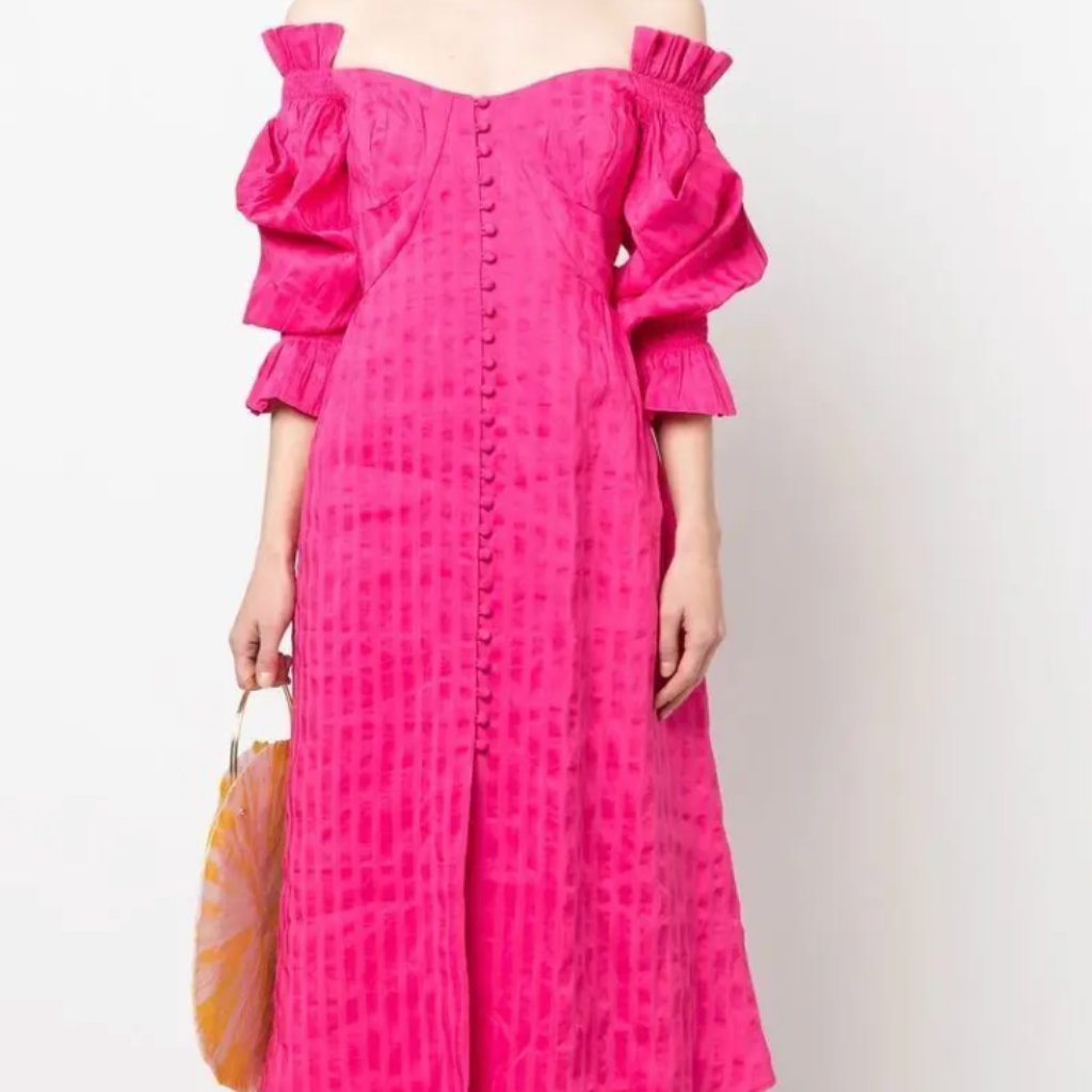 Cult Gaia Simona Linen-Blend Off-The-Shoulder Midi-Dress
